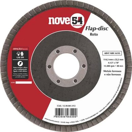 Disco Flap Reto 4.1/2" 114 mm - Grão 120 Nove/54