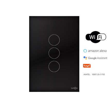 Interruptor Touch Wi-Fi Tok Glass 3 Pads 2x4 Preto Lumenx