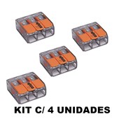 Kit 4 Conectores Emenda 3 Polos de 0,2 a 4mm Linha 221 Wago
