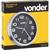 Relógio De Parede Redondo Prata Fundo Preto 36cm - Vonder