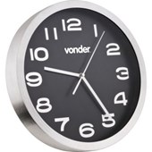 Relógio De Parede Redondo Prata Fundo Preto 36cm - Vonder